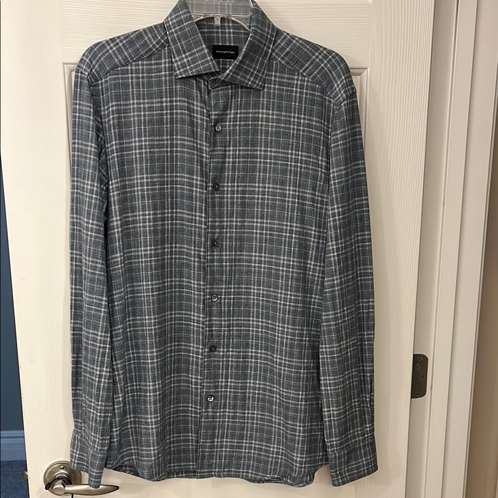 Ermenegildo Zegna Men's Blue Plaid Shirt